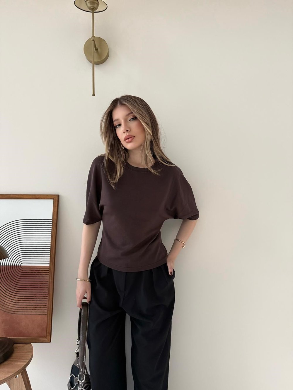 Bel Drape Detay Modal Tişört Kahverengi 2184