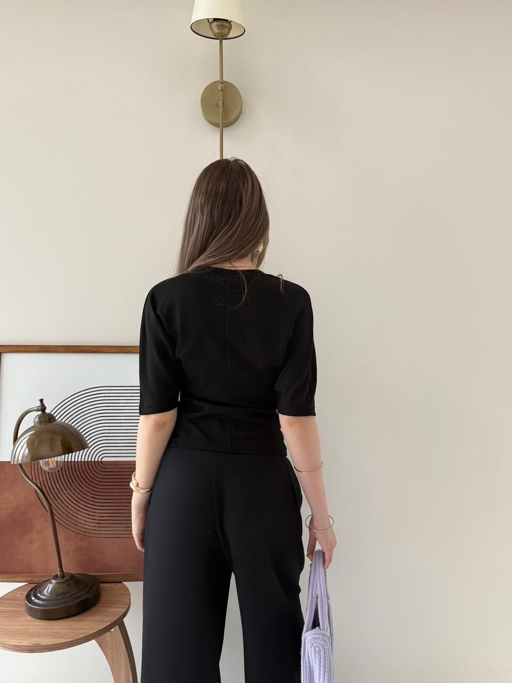 Bel Drape Detay Modal Tişört Siyah 2184