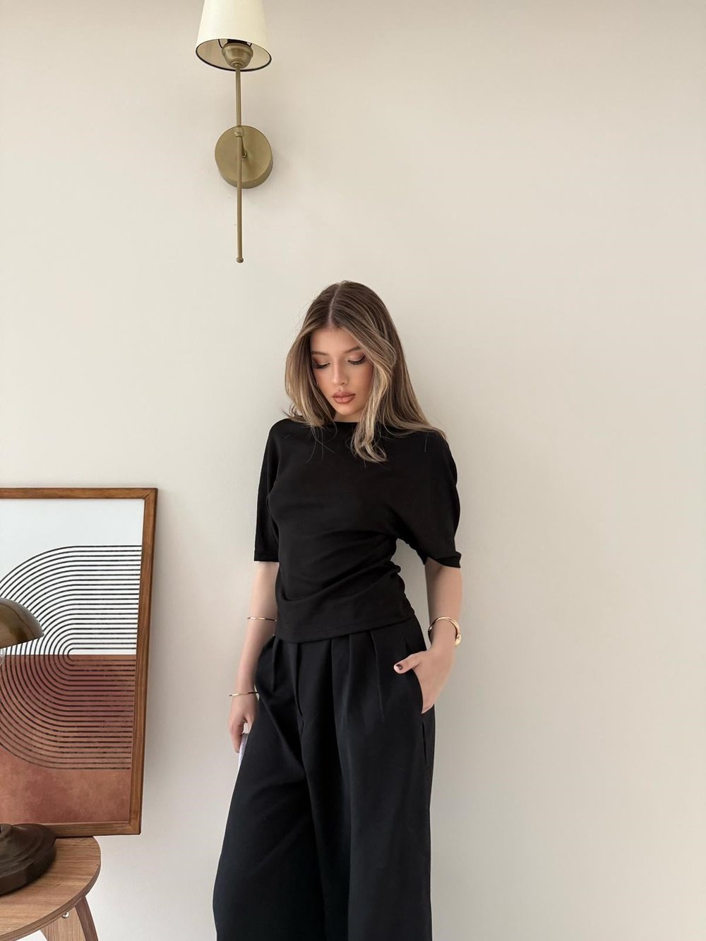 Bel Drape Detay Modal Tişört Siyah 2184
