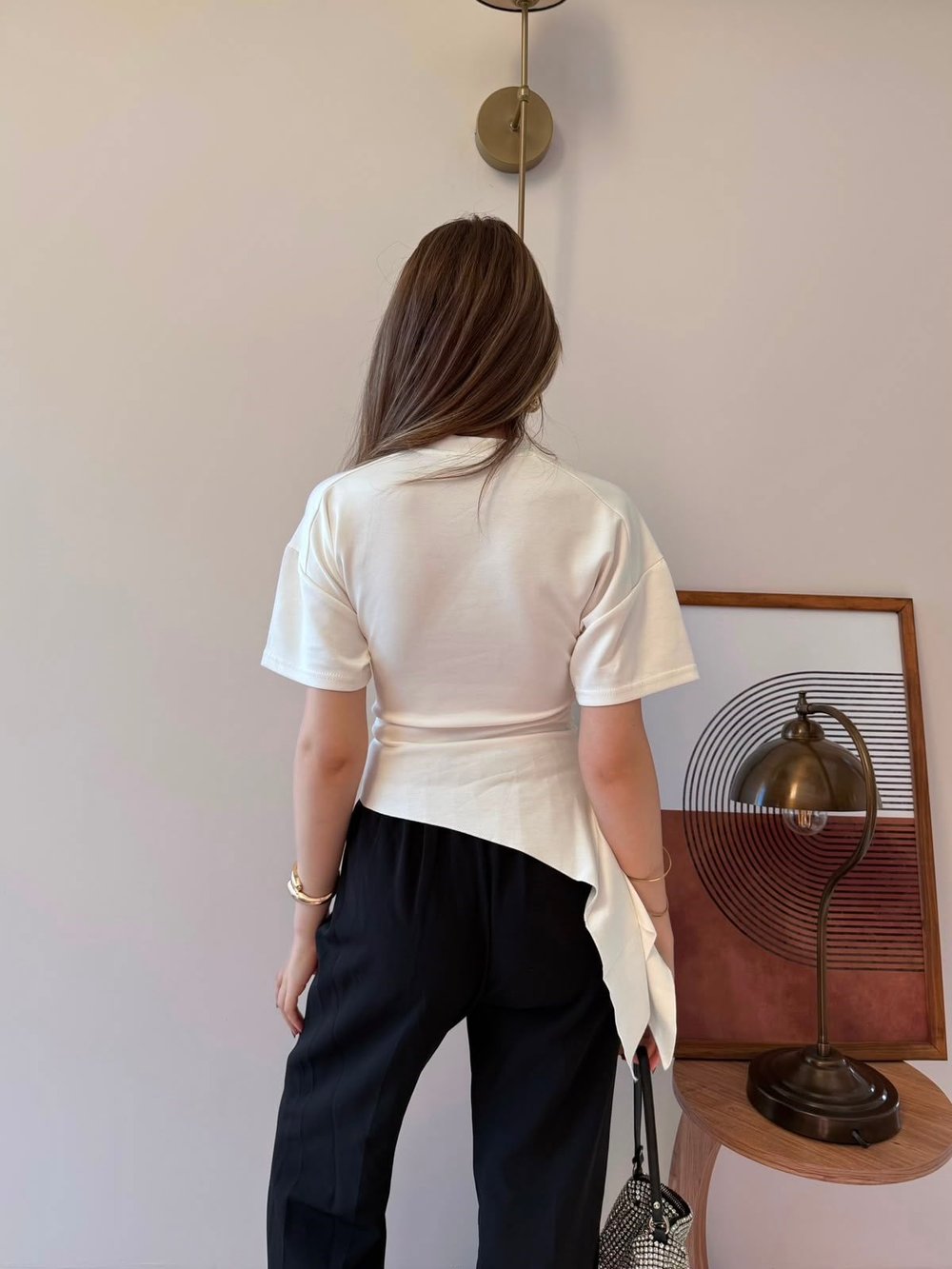 Bel Drape Saçaklı Modal Tişört Beyaz 2326