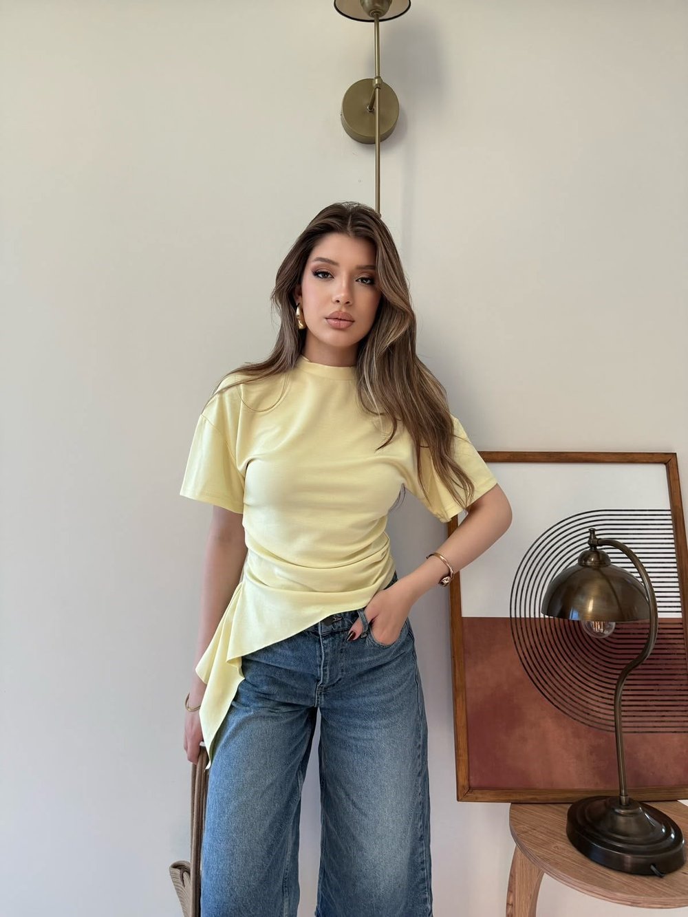 Bel Drape Saçaklı Modal Tişört Sarı 2326