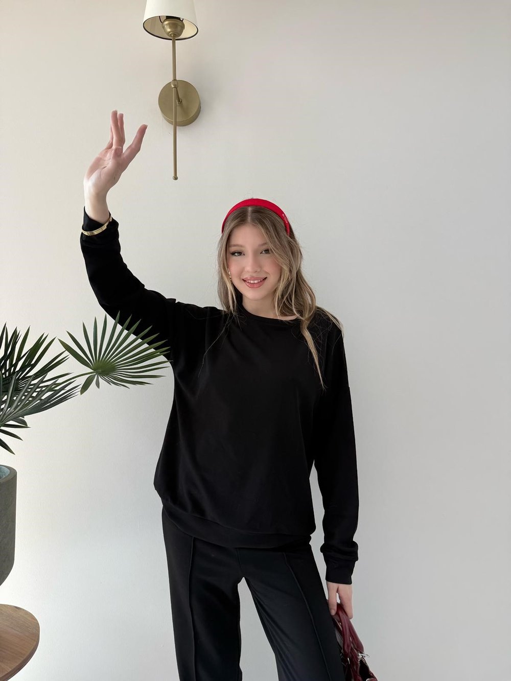 Bisiklet Yaka Oversize Sweat ve Pantolonlu Modal İkili Takım Siyah 2141