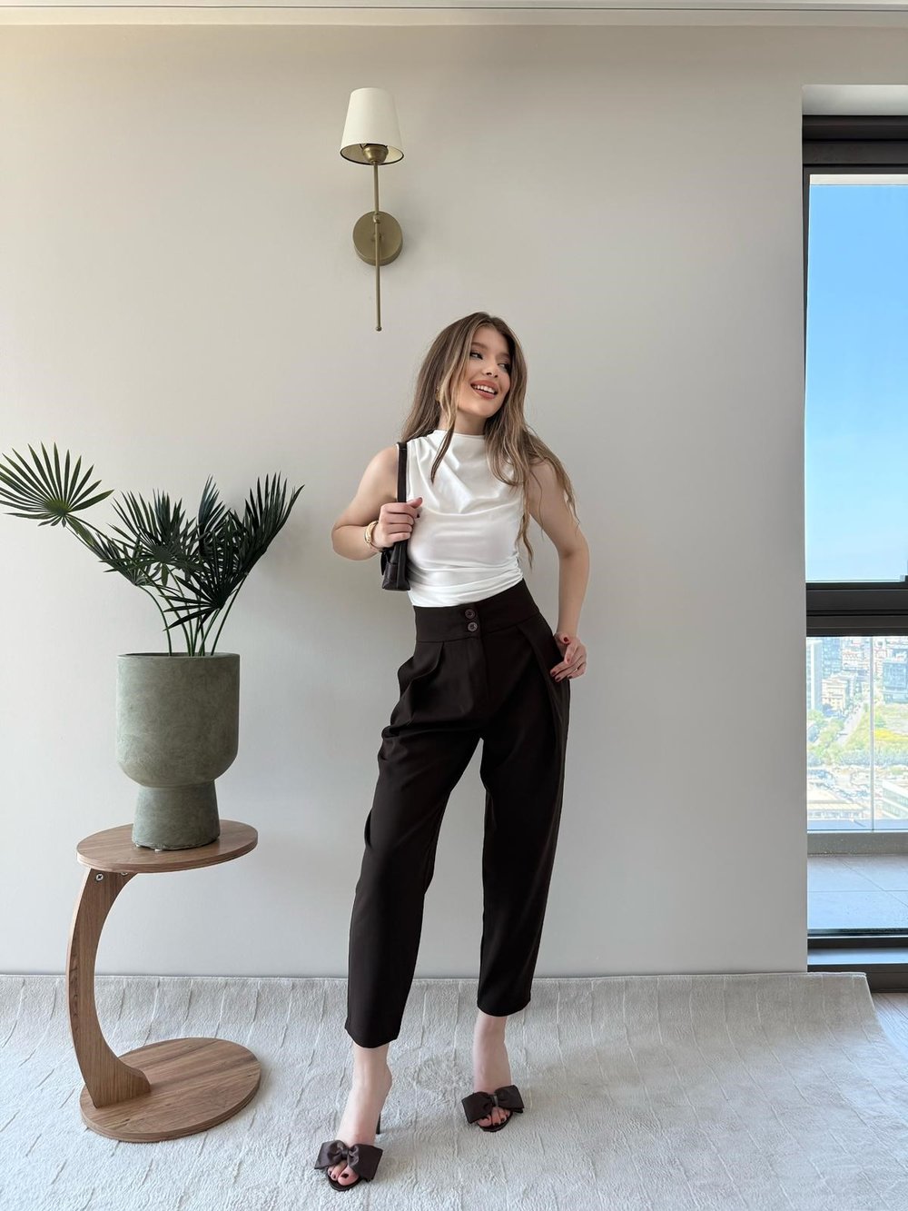 Çift Düğme Ön Pile Detay Havuç Double Pantolon Acı Kahve 2234