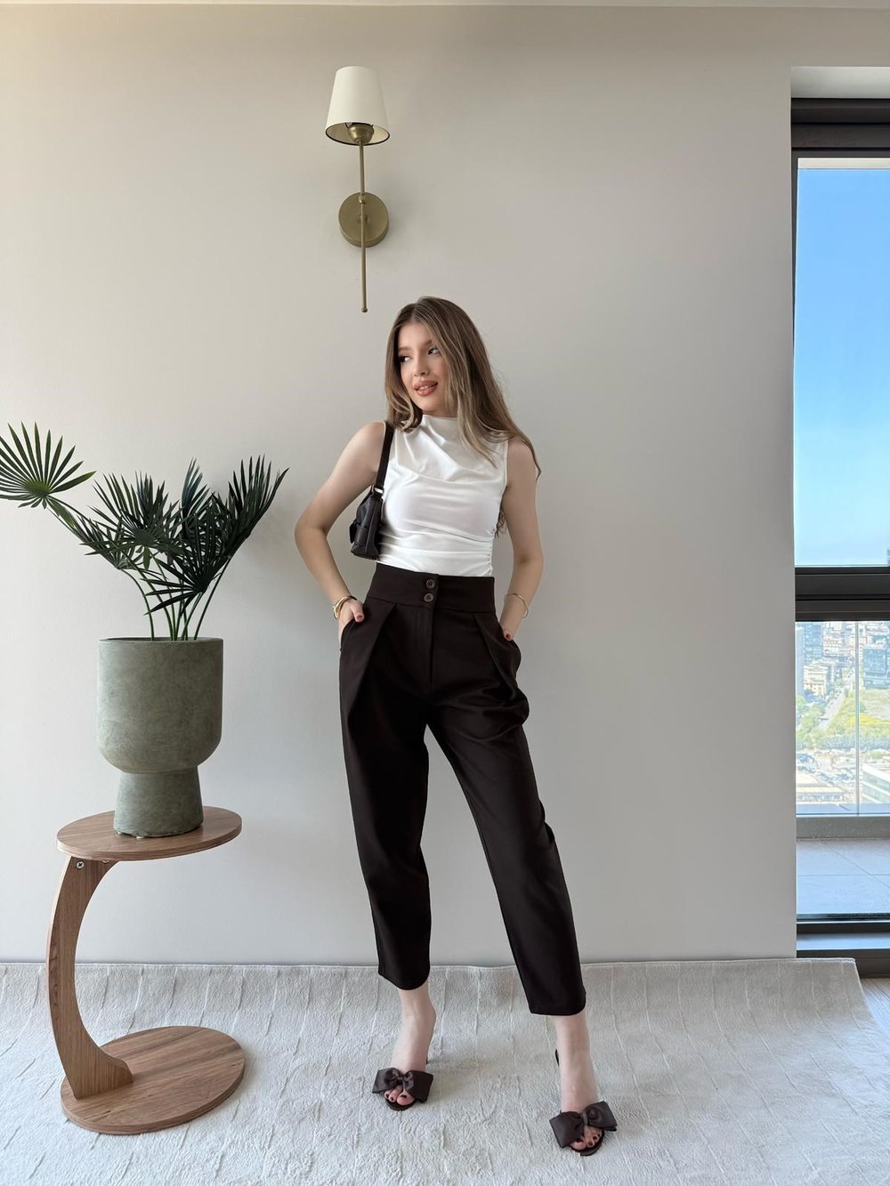 Çift Düğme Ön Pile Detay Havuç Double Pantolon Acı Kahve 2234
