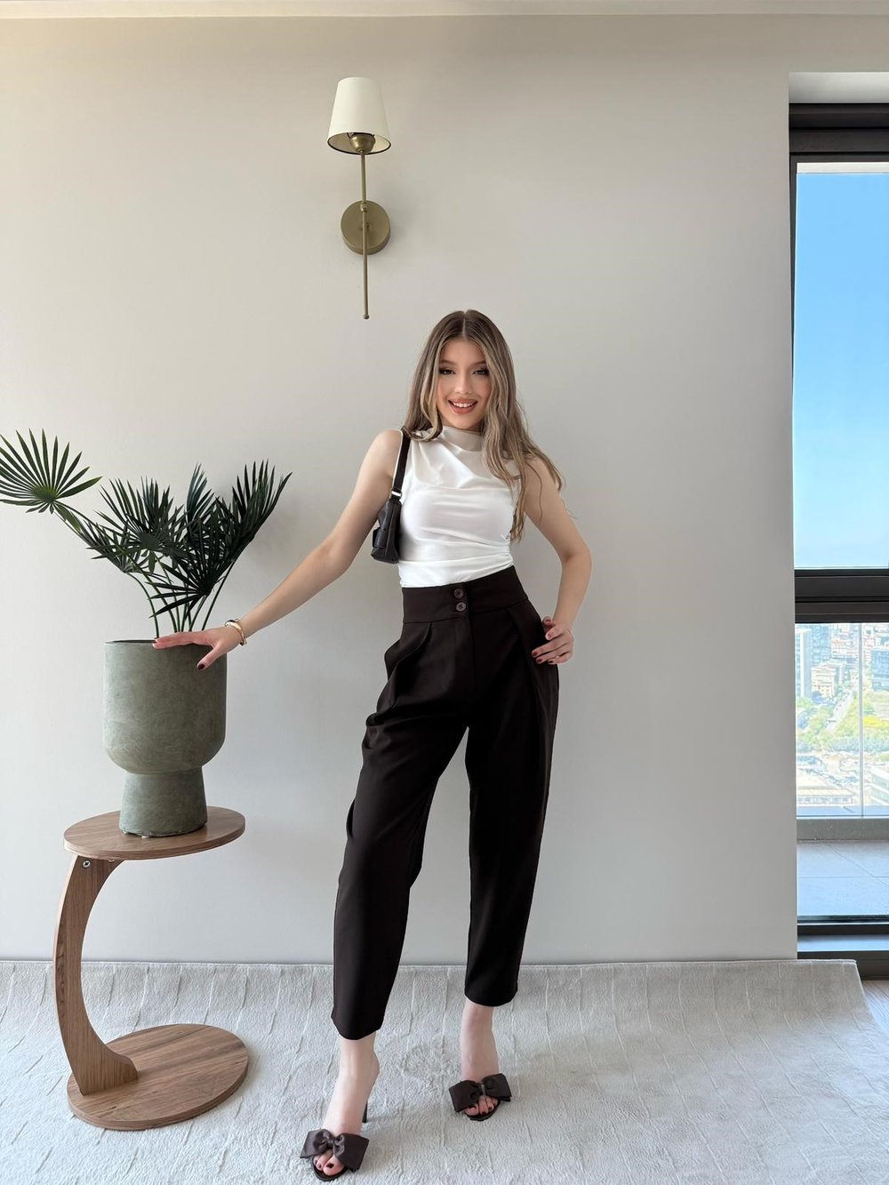 Çift Düğme Ön Pile Detay Havuç Double Pantolon Acı Kahve 2234