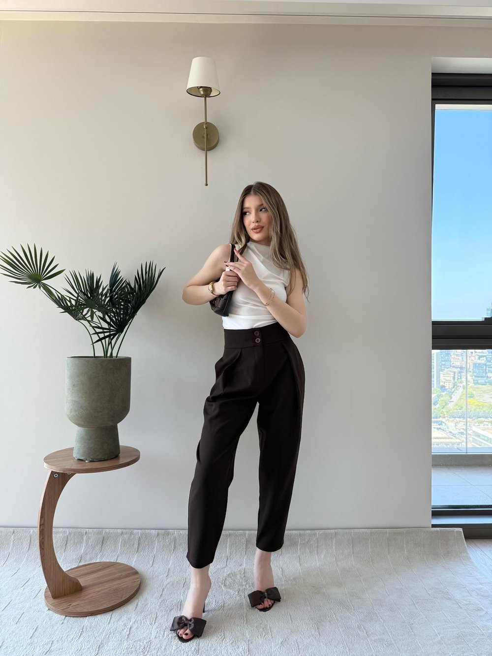 Çift Düğme Ön Pile Detay Havuç Double Pantolon Acı Kahve 2234