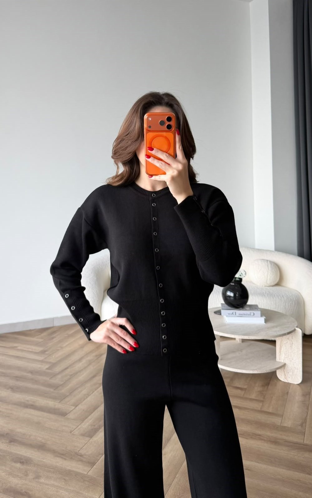 Çıtçıt Detay Hırka ve Pantolonlu Triko Takım Siyah 2533
