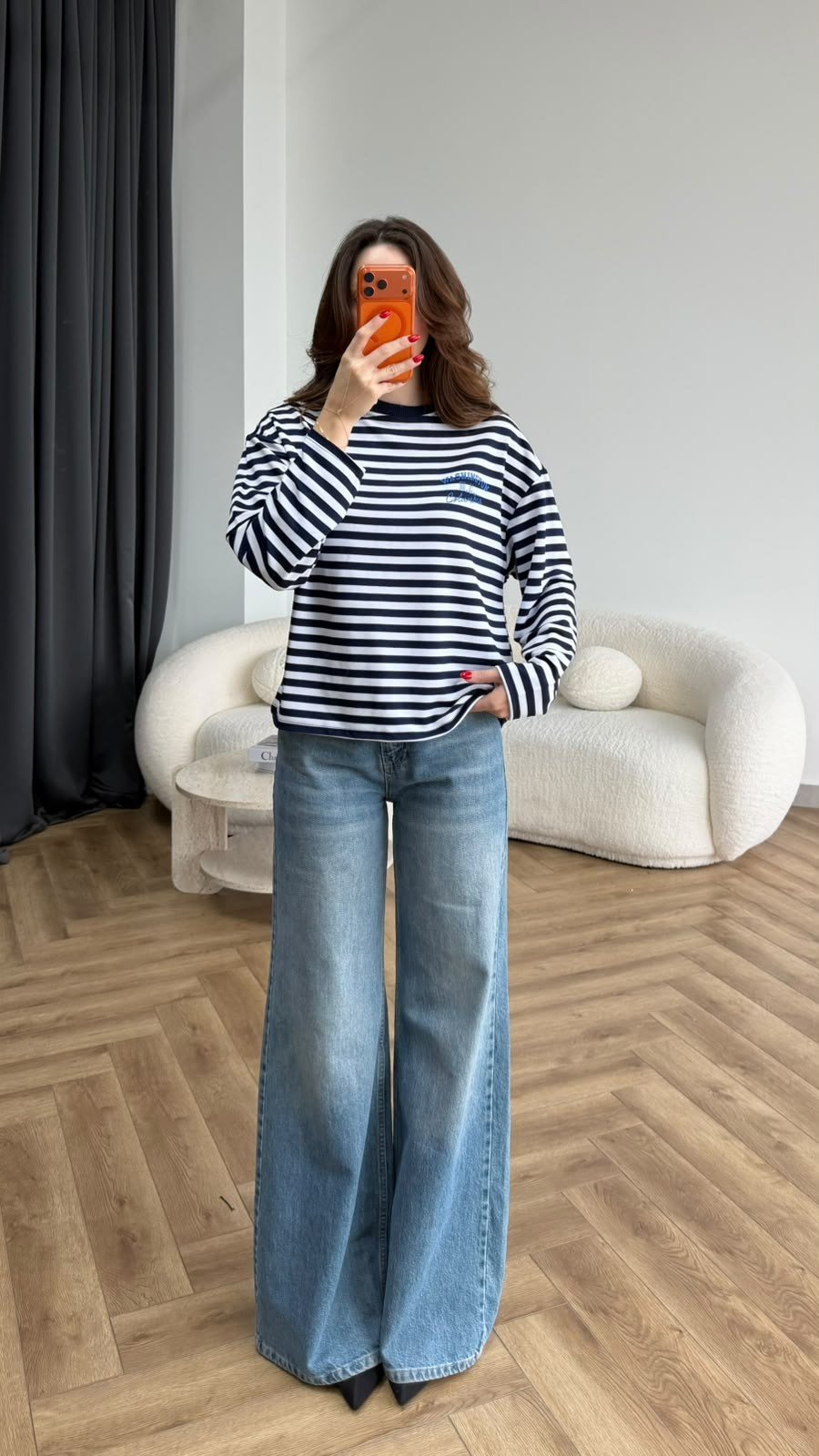 Çizgili 19 Baskılı Sweat Lacivert 2560