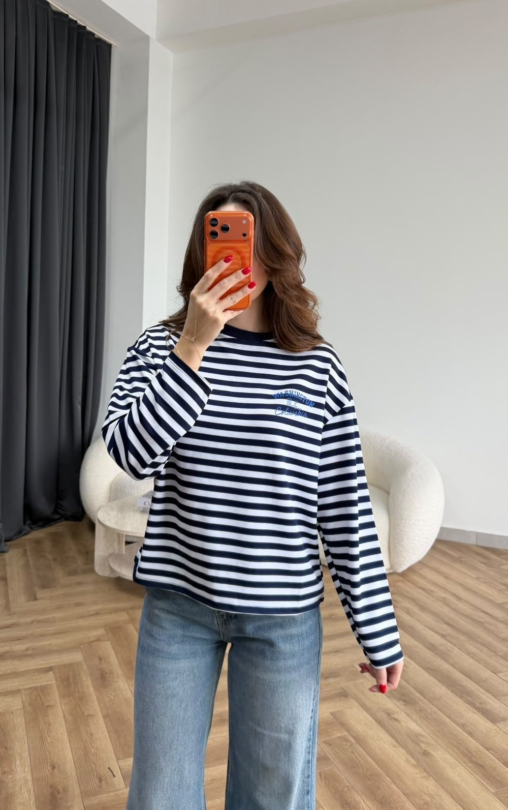 Çizgili 19 Baskılı Sweat Lacivert 2560