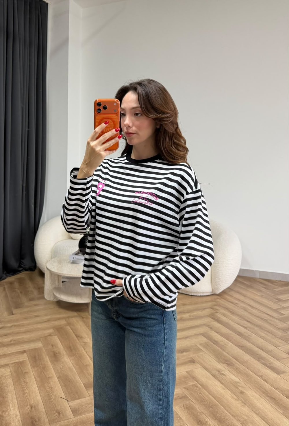 Çizgili 19 Baskılı Sweat Siyah 2560