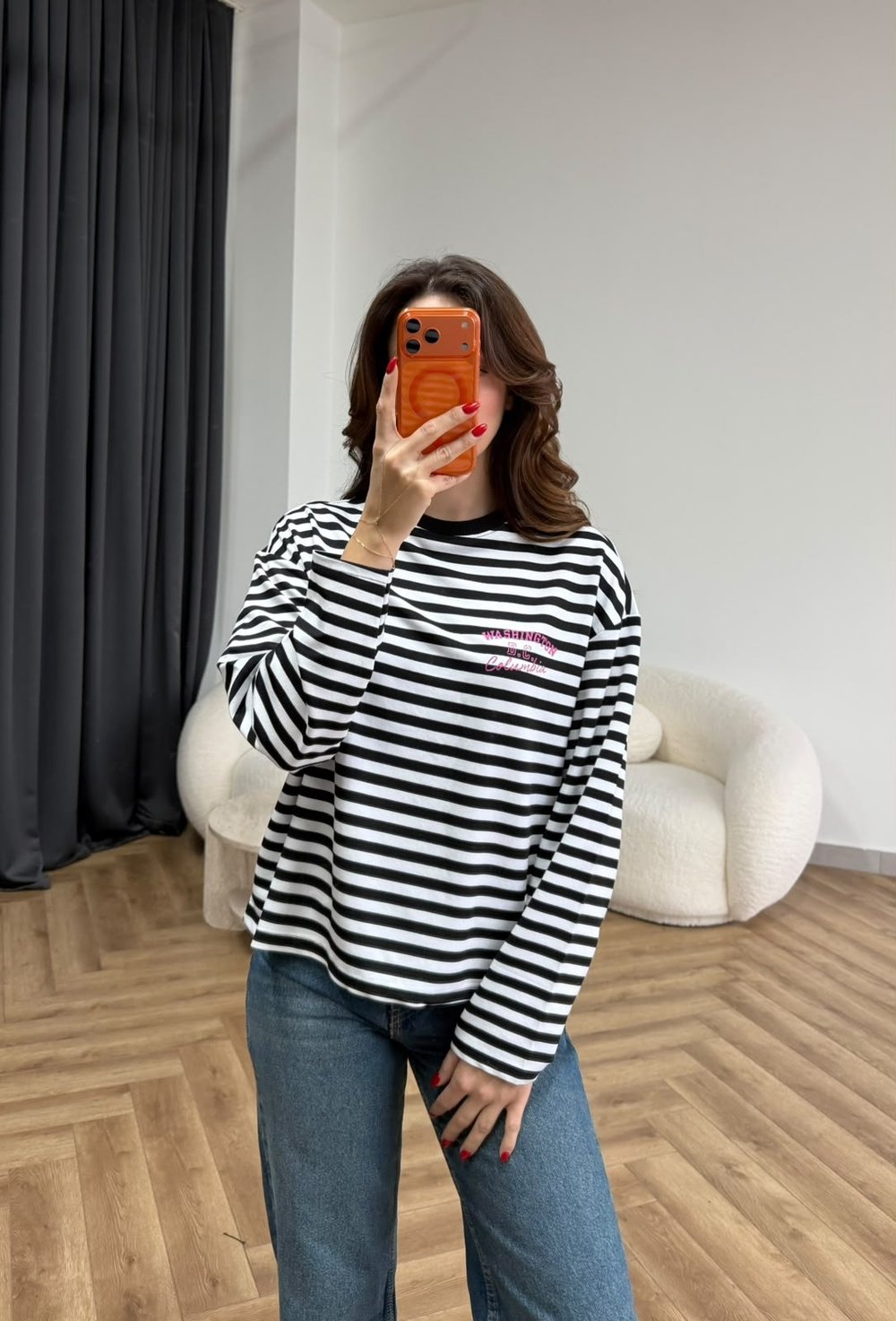 Çizgili 19 Baskılı Sweat Siyah 2560