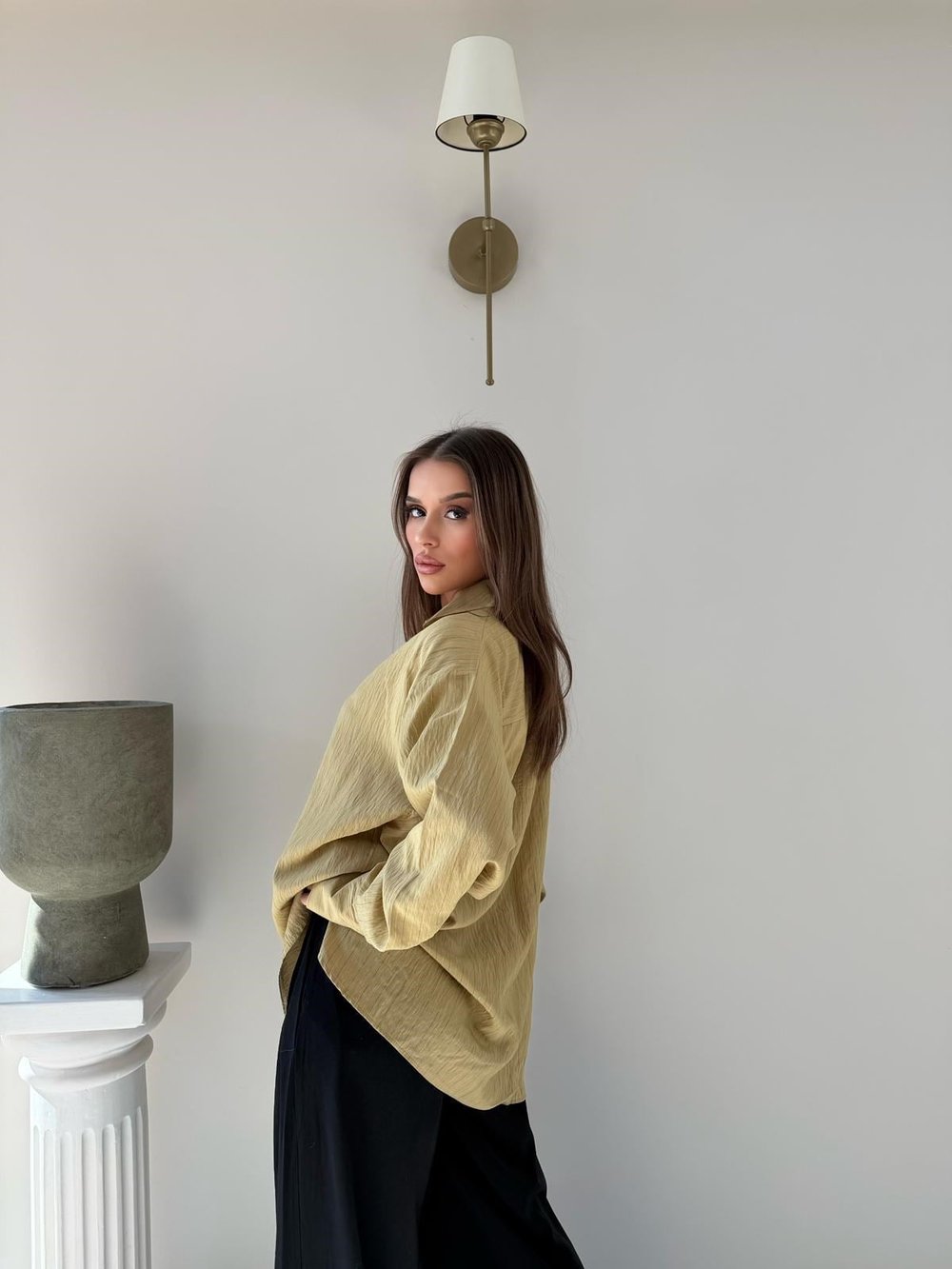 Çizgili Oversize Tensel Gömlek Camel 2094
