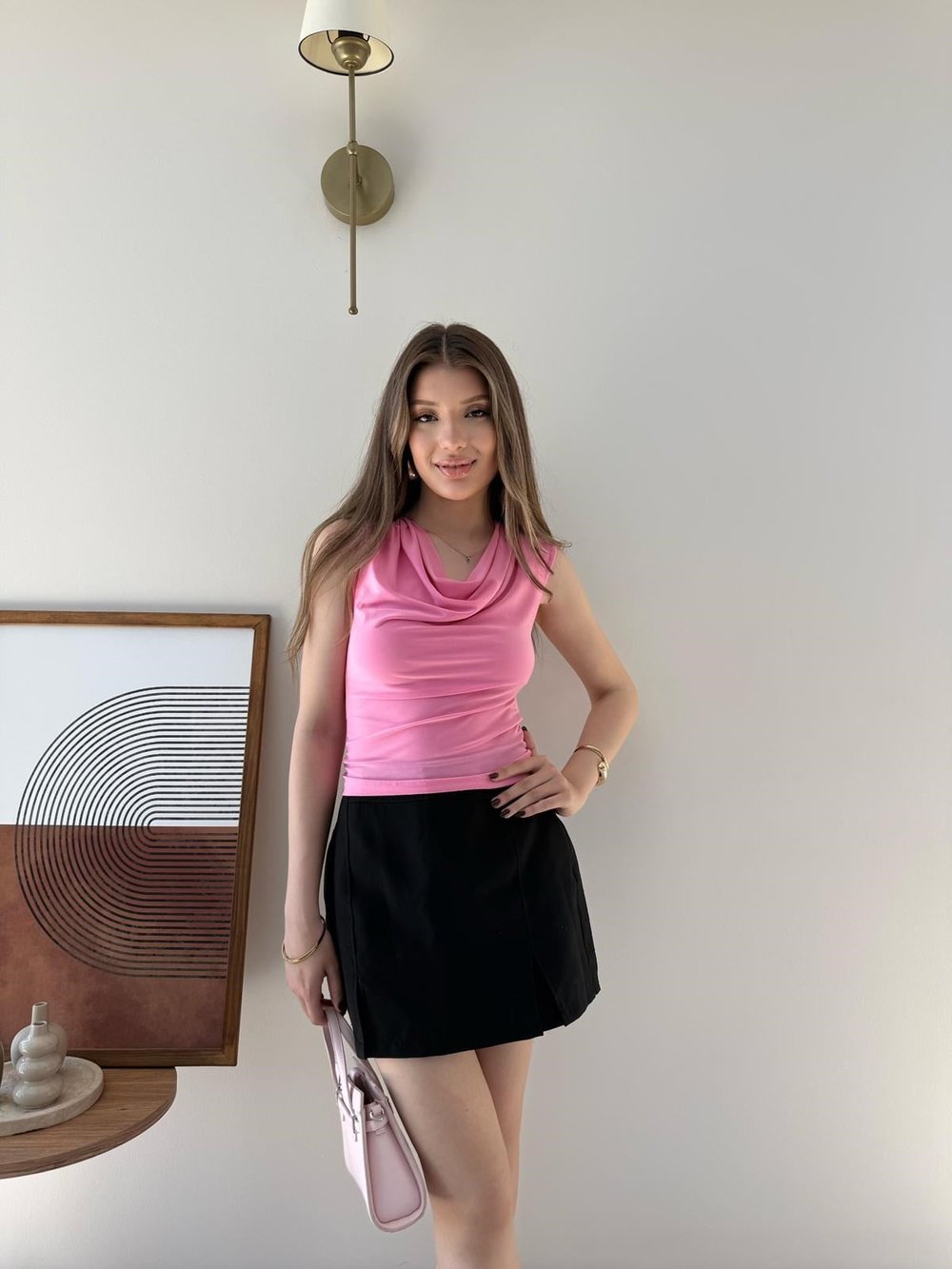 Degaje Yaka Omuz Aksesuar Detay Sandy Bluz Pembe 2311