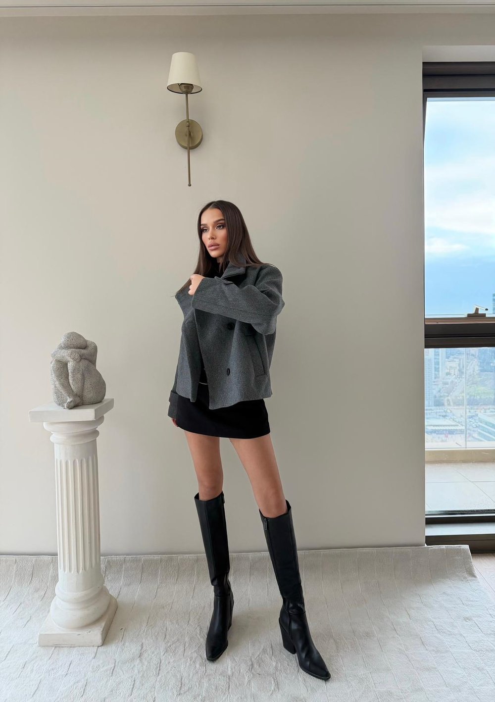 Dik Yaka Kol Kemer Detay İç Astarlı Kaşe Mont Antrasit 2034