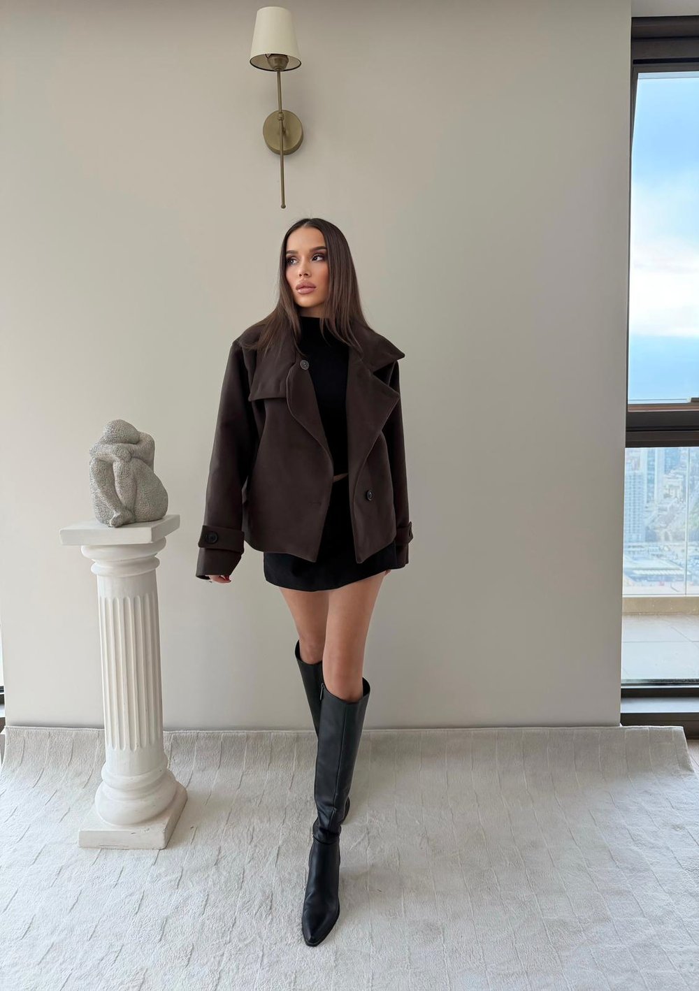 Dik Yaka Kol Kemer Detay İç Astarlı Kaşe Mont Acı Kahve 2034