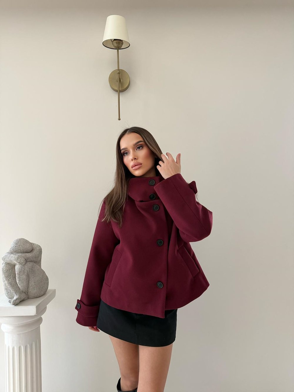 Dik Yaka Kol Kemer Detay İç Astarlı Kaşe Mont Bordo 2034