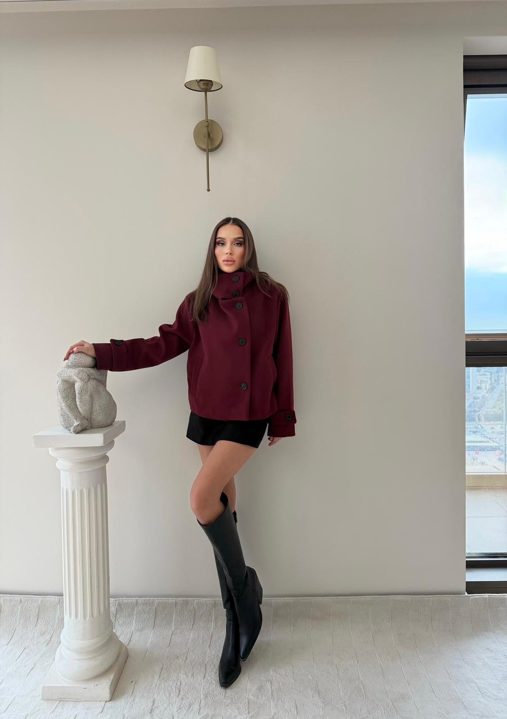 Dik Yaka Kol Kemer Detay İç Astarlı Kaşe Mont Bordo 2034