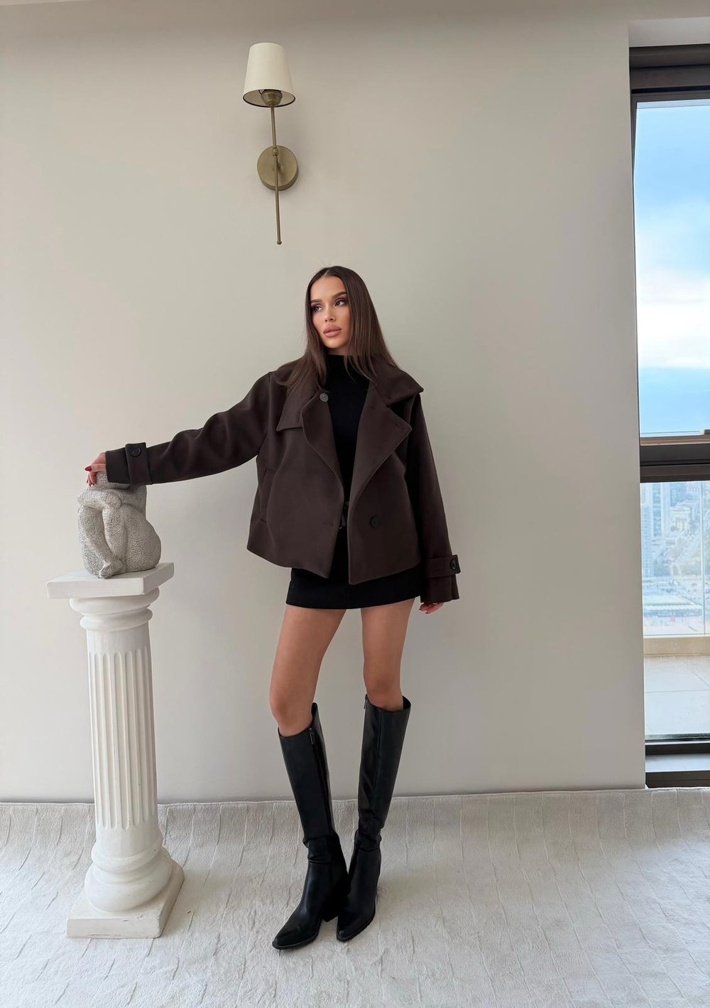 Dik Yaka Kol Kemer Detay İç Astarlı Kaşe Mont Acı Kahve 2034