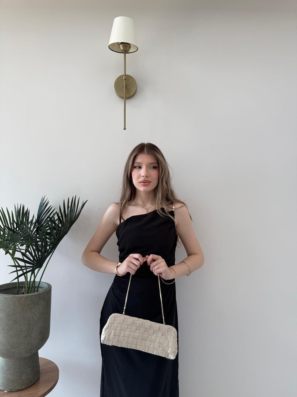 İp Askılı Aksesuar Detay Bel Drape Yırtmaçlı Astarlı Keten Elbise Siyah 2244