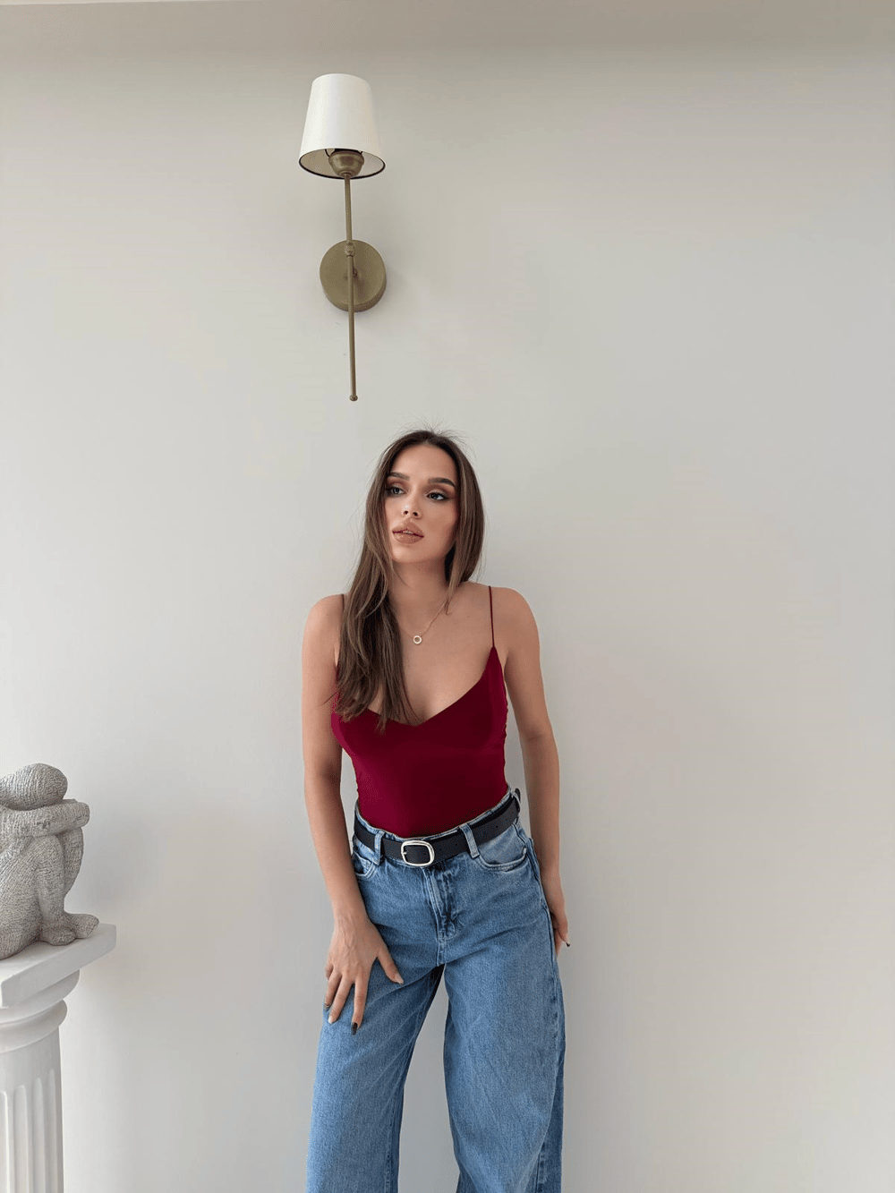 İp Askılı Bodysuit Bordo 2061