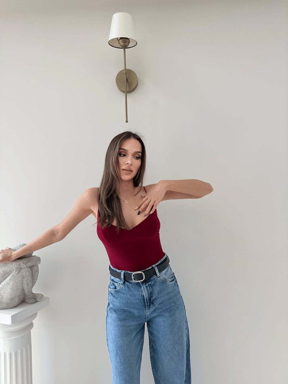 İp Askılı Bodysuit Bordo 2061