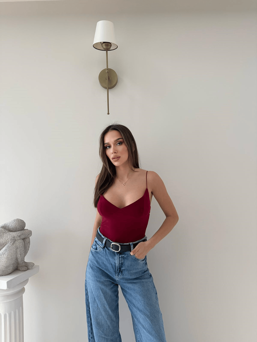 İp Askılı Bodysuit Bordo 2061