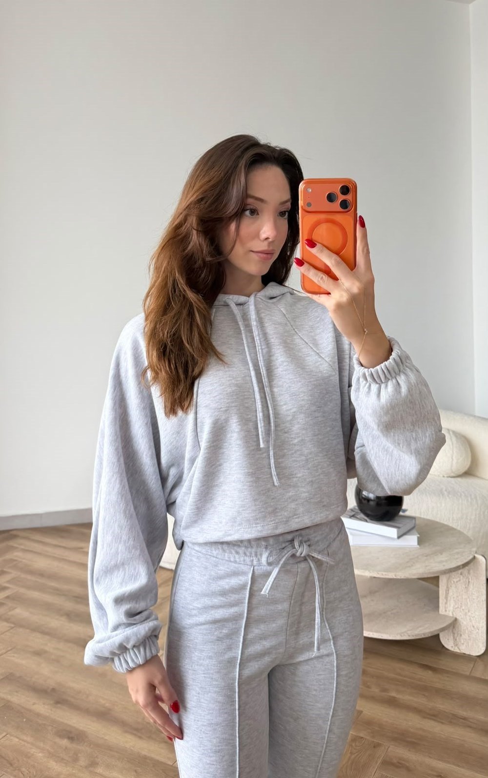 Kapişonlu Sweat ve Eşofmanlı 3 İplik Takım Gri 2513