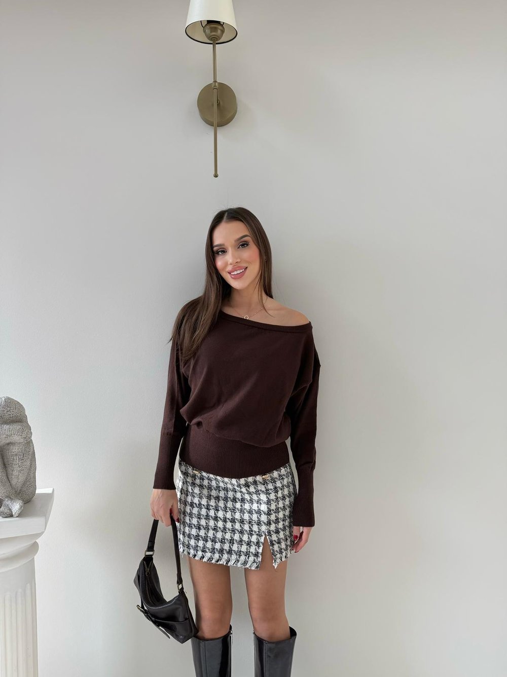 KAYIK YAKA TRİKO BLUZ ACI KAHVE 2019