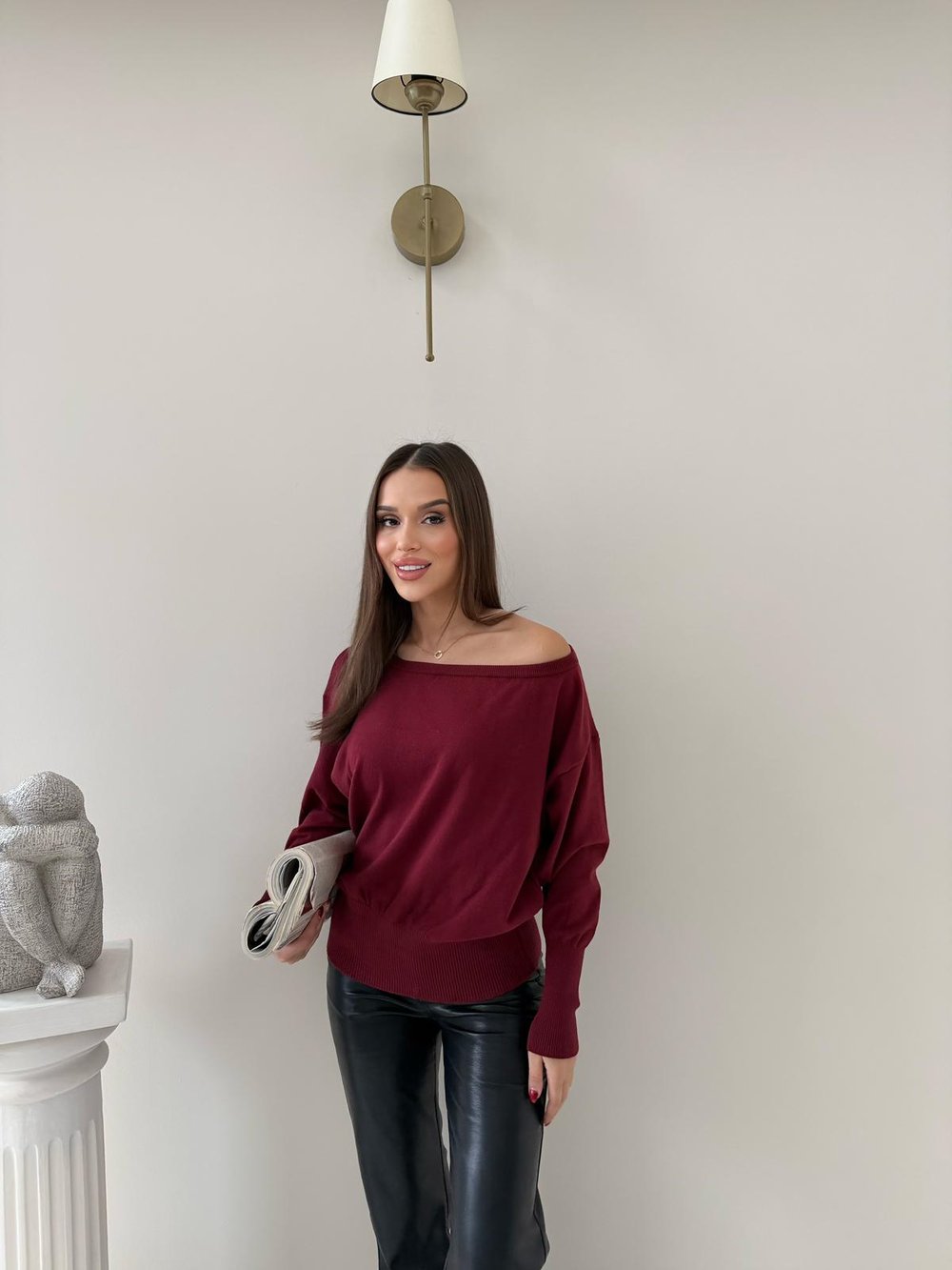 KAYIK YAKA TRİKO BLUZ BORDO 2019