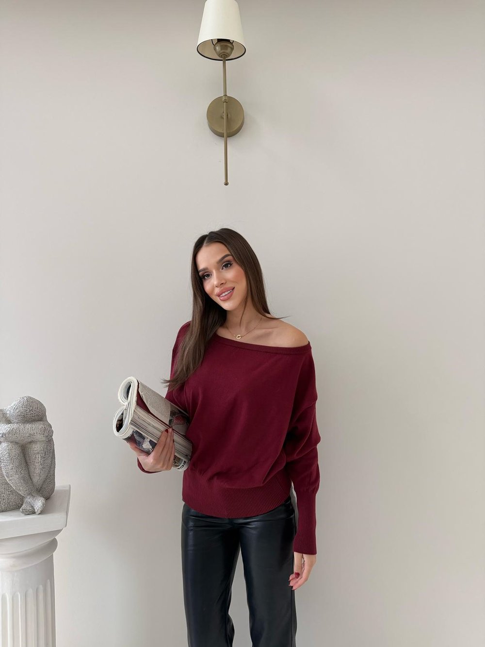 KAYIK YAKA TRİKO BLUZ BORDO 2019