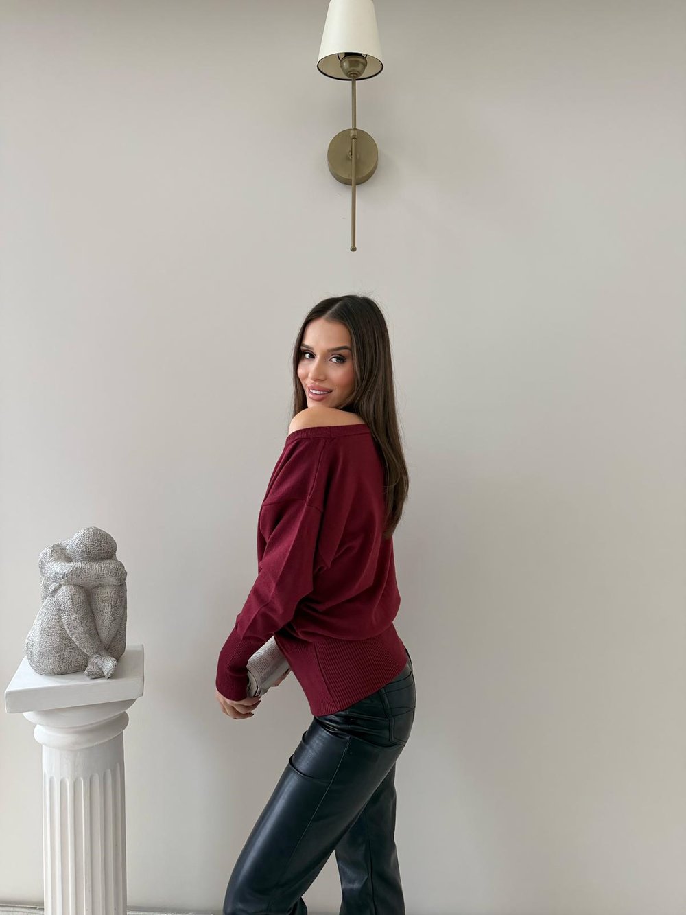 KAYIK YAKA TRİKO BLUZ BORDO 2019