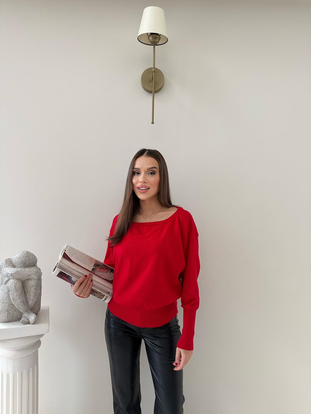 KAYIK YAKA TRİKO BLUZ KIRMIZI 2019