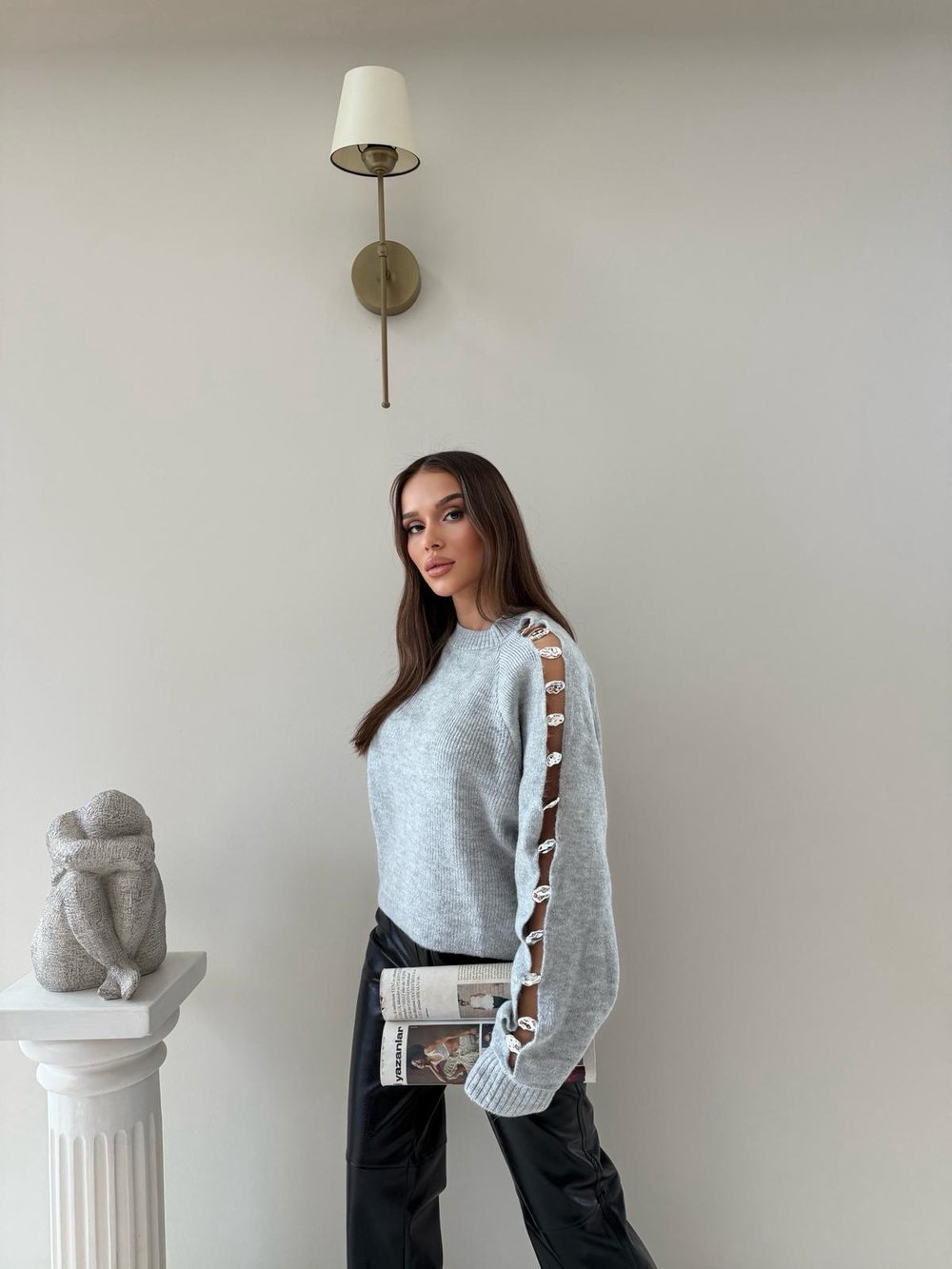 Kol Dekolte Aksesuar Detay Kazak Gri 2041