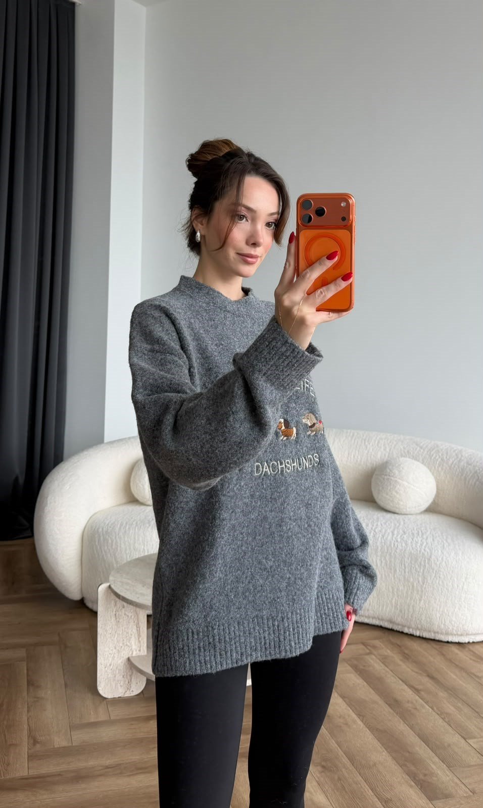 Nakiş Detay Oversize Kazak Gri 2515