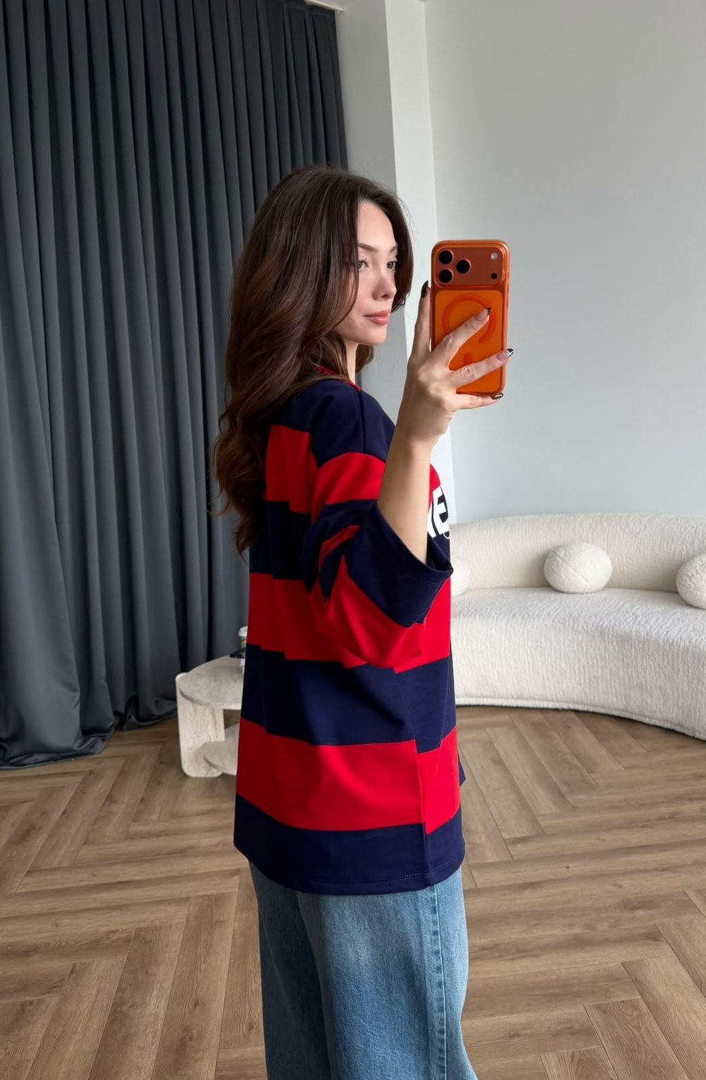 Newyork Çizgili Sweat Kırmızı Lacivert 2563