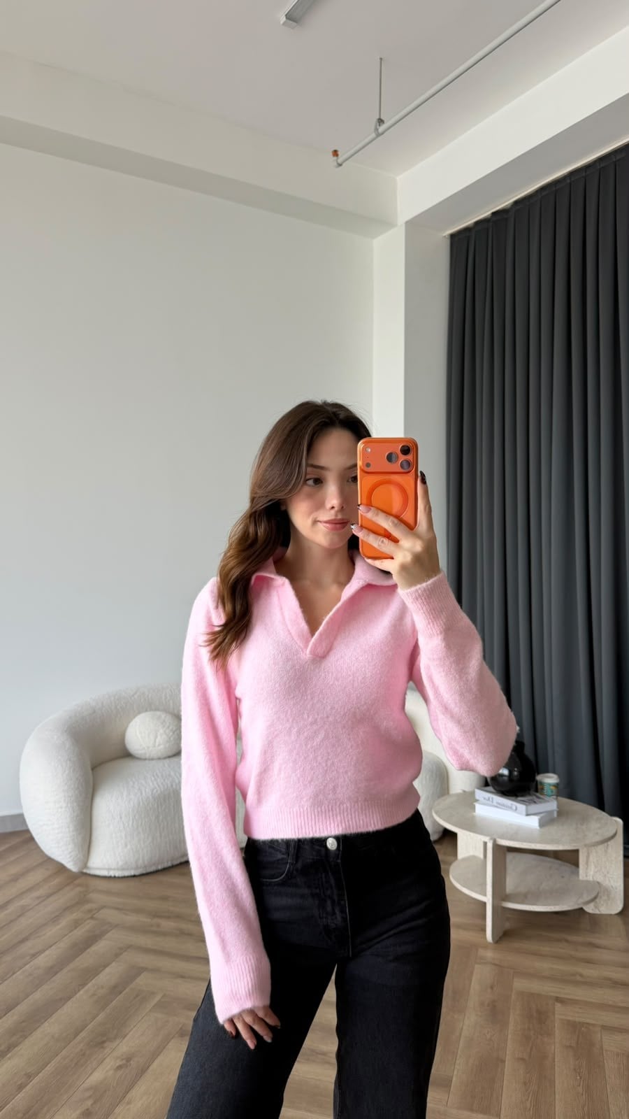 Polo Yaka Triko Kazak Pembe 2564