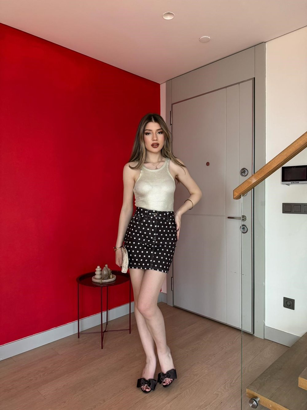 Puantiyeli Kot Etek Kahve 2258