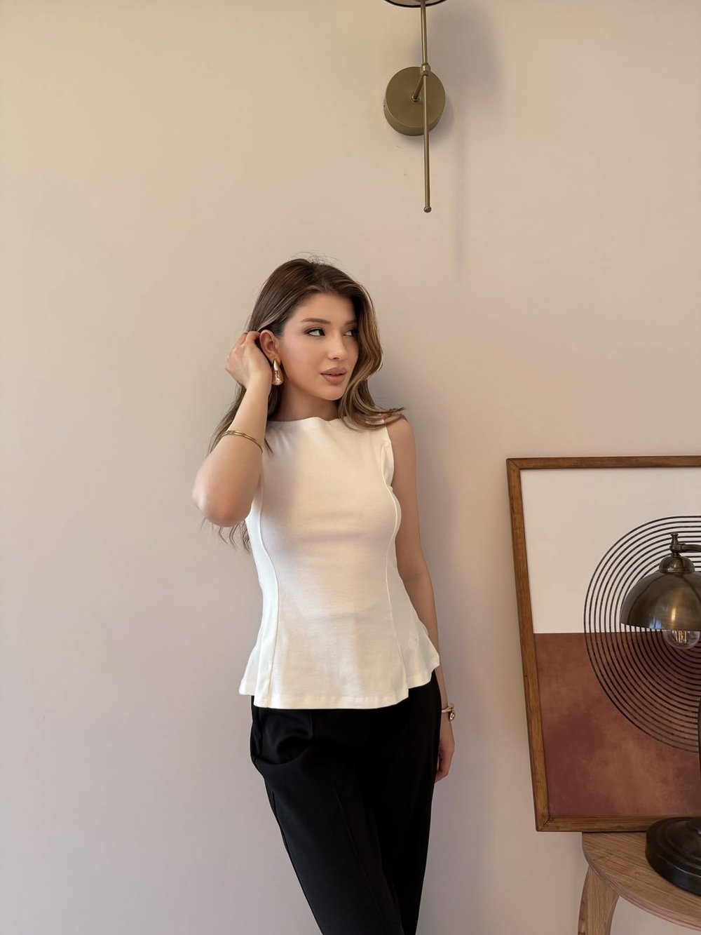 Sıfır Kol Volanlı Modal Bluz Beyaz 2342