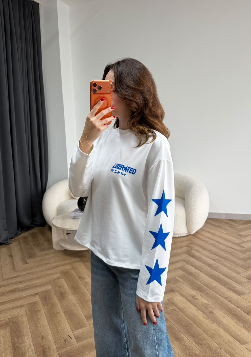 liberted  düz  Sırt Baskılı Çizgili Sweat Beyaz 2561