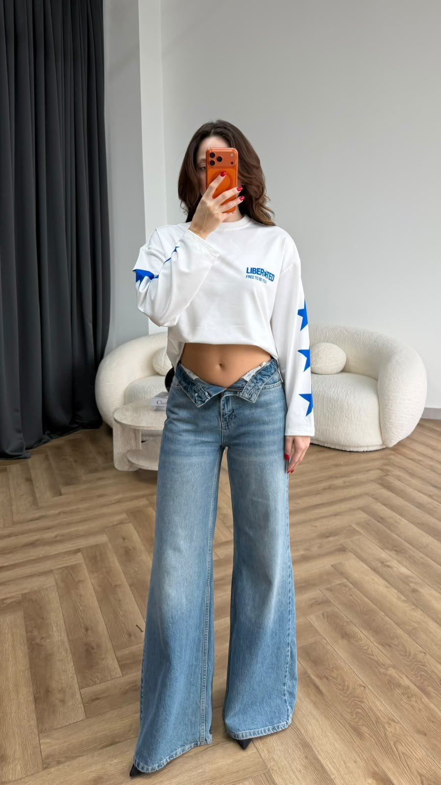 liberted  düz  Sırt Baskılı Çizgili Sweat Beyaz 2561