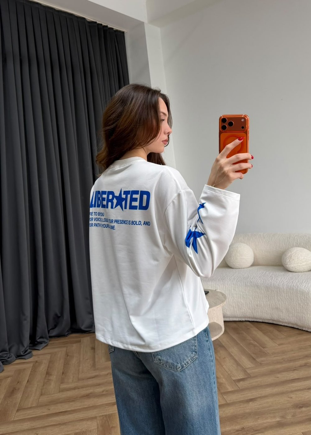liberted  düz  Sırt Baskılı Çizgili Sweat Beyaz 2561