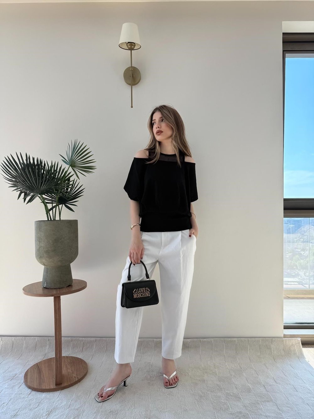 Yaka Detay Bel Drape Modal Tişört Siyah 2252