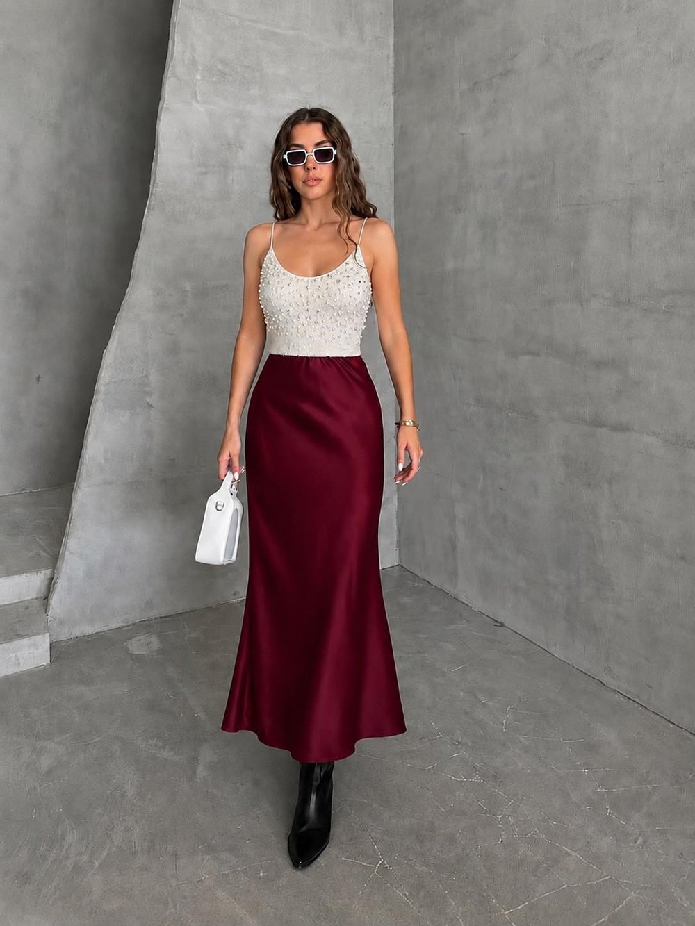 BORDO MAXİ SATEN   ETEK