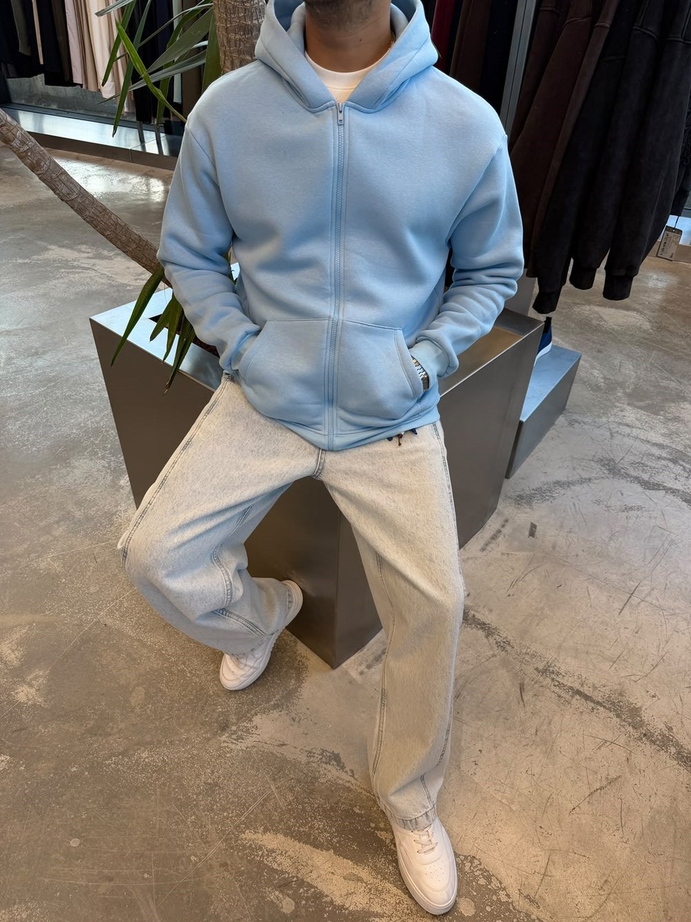 Bebe Mavi Basic Fermuarlı Kapişonlu Sweat SP78