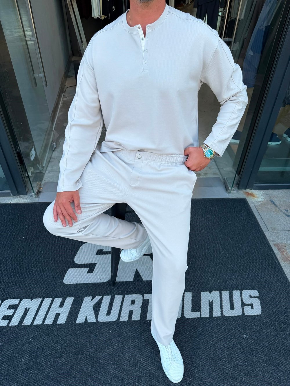 Açık Gri İthal Oys Çıt Detay Regular Takım SK7019