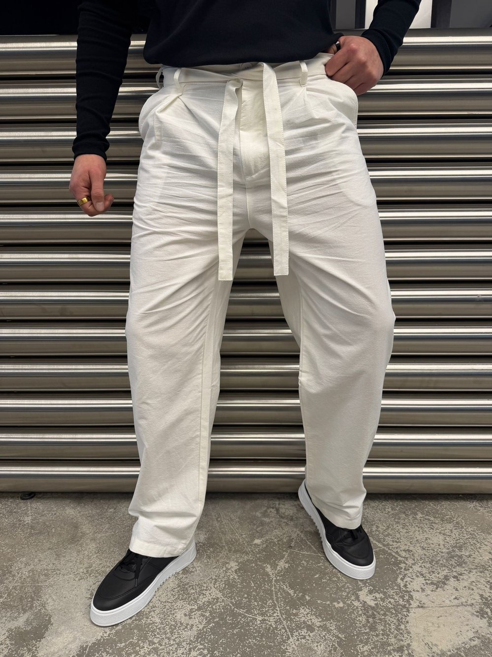 Beyaz Kuşaklı Model Kumaş Pantolon -2512-261063