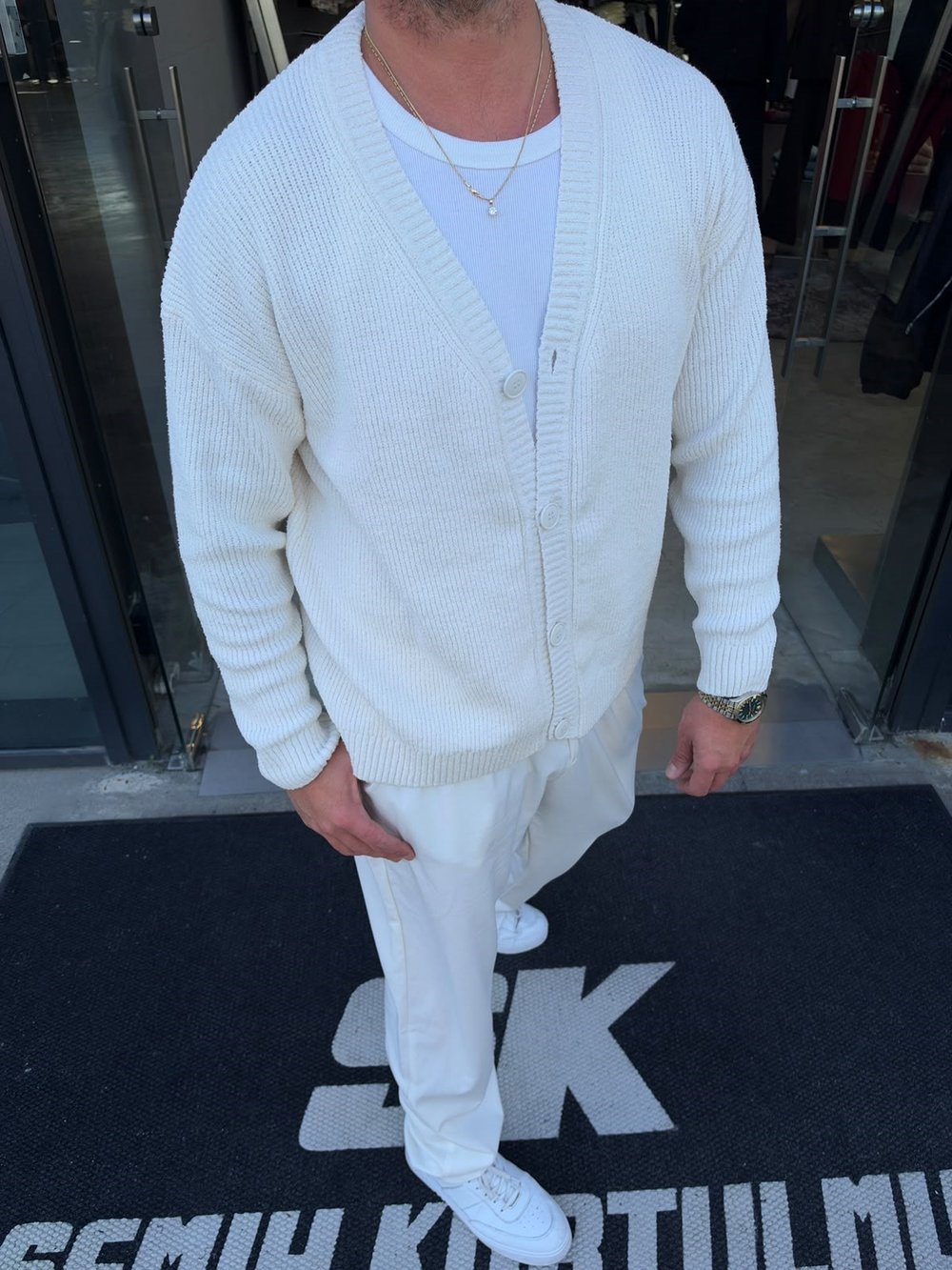 Beyaz Oversize Triko Hırka SF88