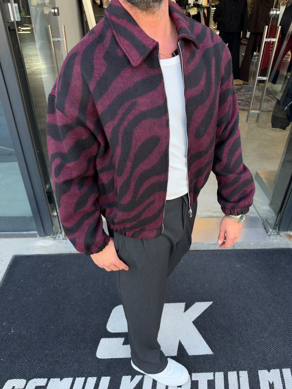 Bordo Teddy Kumaş Fermuarlı Ceket PL7