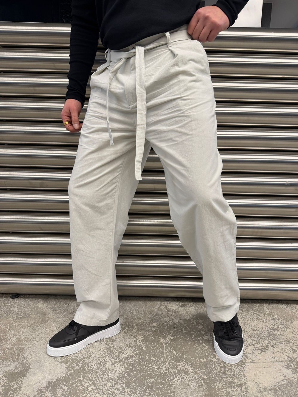 Gri Kuşaklı Model Kumaş Pantolon -2512-261063