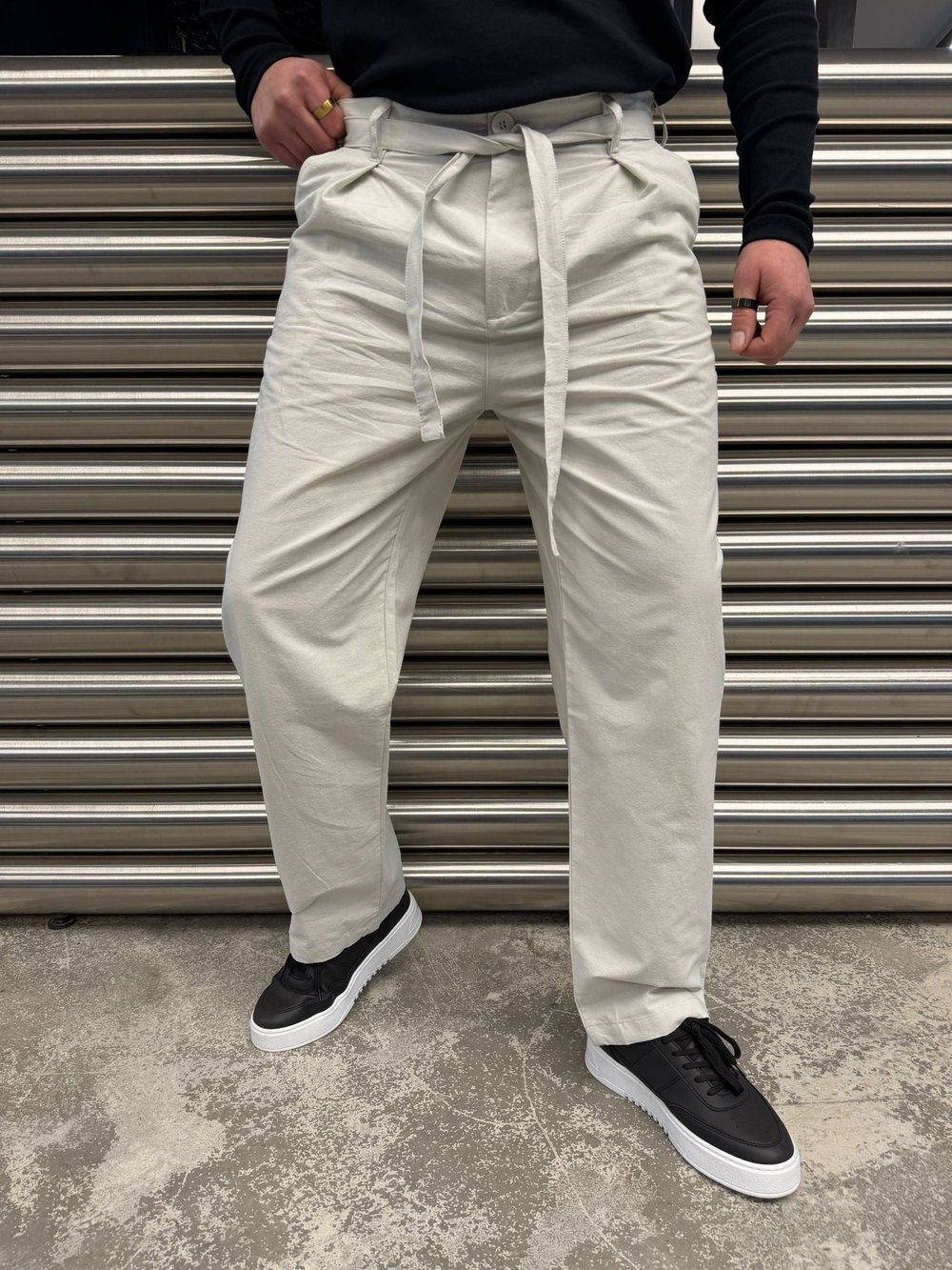 Gri Kuşaklı Model Kumaş Pantolon -2512-261063